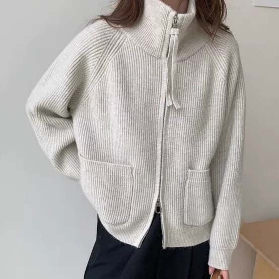 Damen Hochwertiger Strickjacke mit Reißverschluss Shop Nory