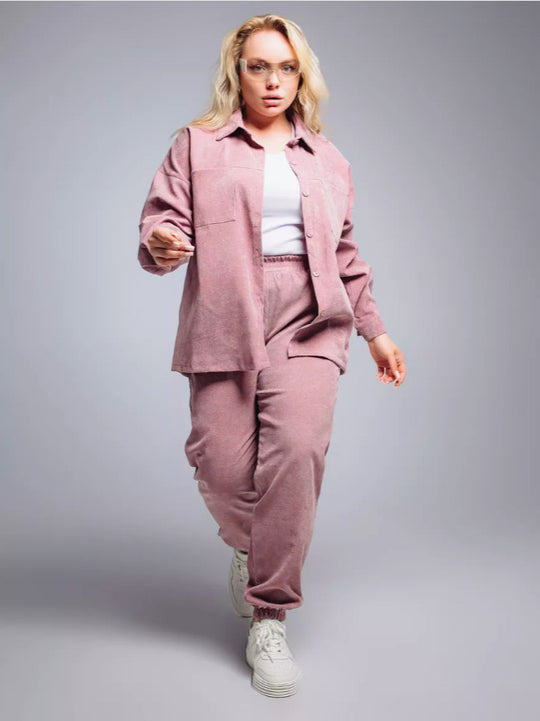 Damen nan Oversized-Cord-Set mit Hemdjacke und Gummizug-Jogpant Shop Nory