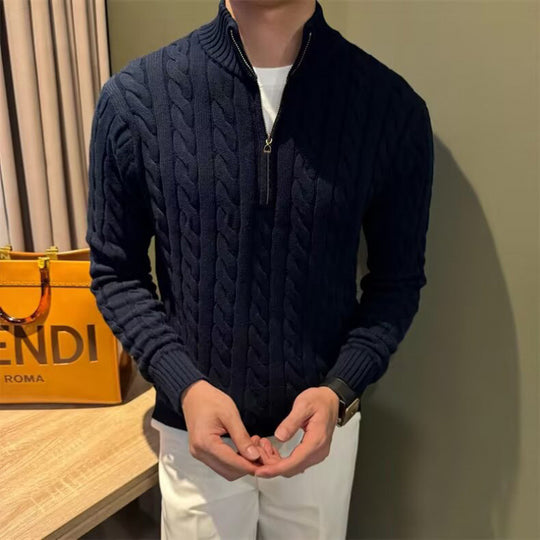 Herren Zopfstrick-Halbzip-Pullover mit Stehkragen Shop Nory