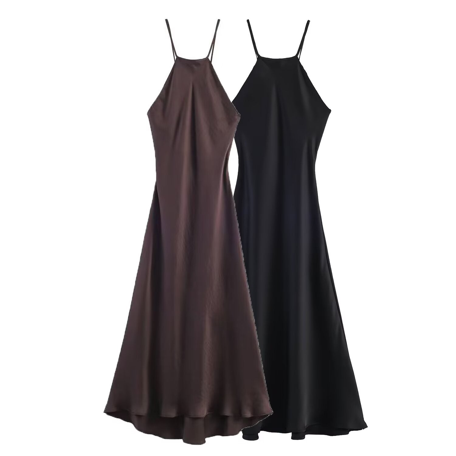 Damen Maxikleid mit elegantem Halterneck und schwingendem Saum