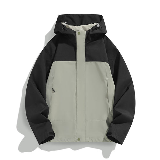 Herren Zweifarbige Softshell-Fieldjacke mit Kapuze, winddichtem Obermaterial und minimalistischen Eingriffstaschen Shop Nory