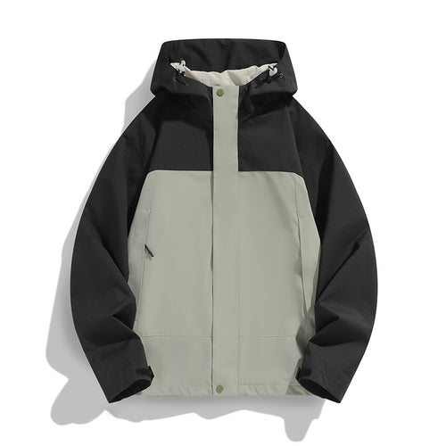 Herren Zweifarbige Softshell-Fieldjacke mit Kapuze, winddichtem Obermaterial und minimalistischen Eingriffstaschen Shop Nory