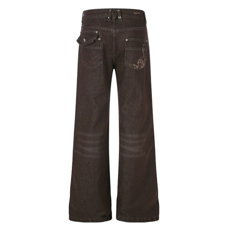 Damen Weite High‑Waist Denimhose mit geradem Bein und Utility‑Pattentaschen Shop Nory
