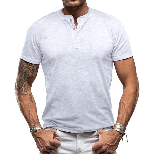 Herren nan athletisches Henley-T-Shirt aus strukturierter Slub-Baumwolle mit kurzer Knopfleiste