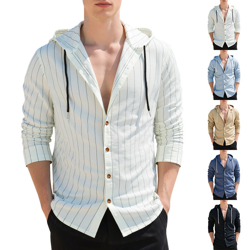 Herren Leichtes Kapuzenhemd mit Knopfleiste und feiner Nadelstreifenstruktur Shop Nory