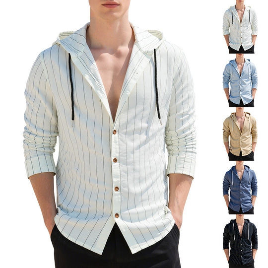 Herren Leichtes Kapuzenhemd mit Knopfleiste und feiner Nadelstreifenstruktur Shop Nory