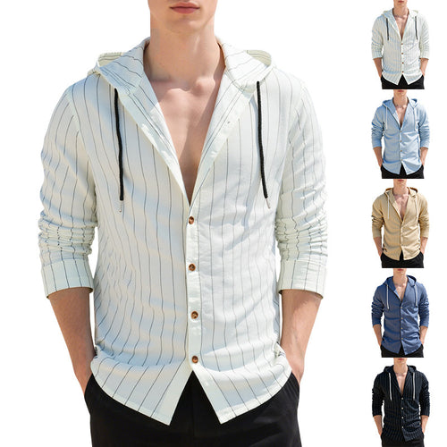 Herren Leichtes Kapuzenhemd mit Knopfleiste und feiner Nadelstreifenstruktur Shop Nory