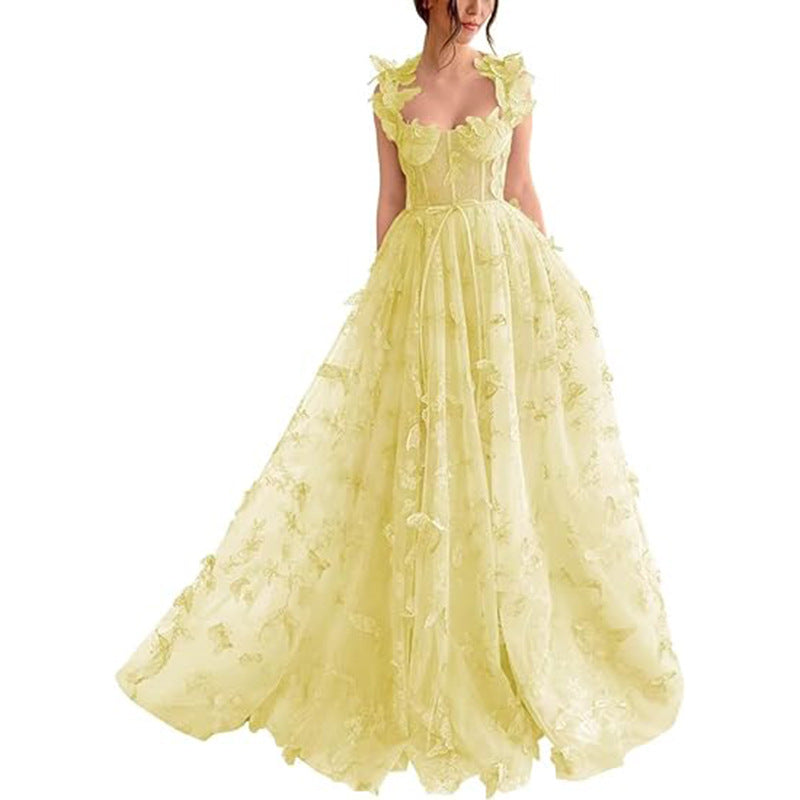 Damen Elegantes Maxikleid mit floralem Spitzenbesatz und transparenter Hülle