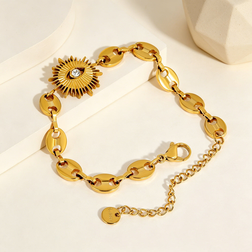 Damen Armband mit kunstvollem Augensymbol und eleganten Gliederdesign Shop Nory