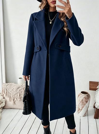 Damen Midilanger Wollmix-Mantel mit Taillenpatte und klassischem Revers Shop Nory