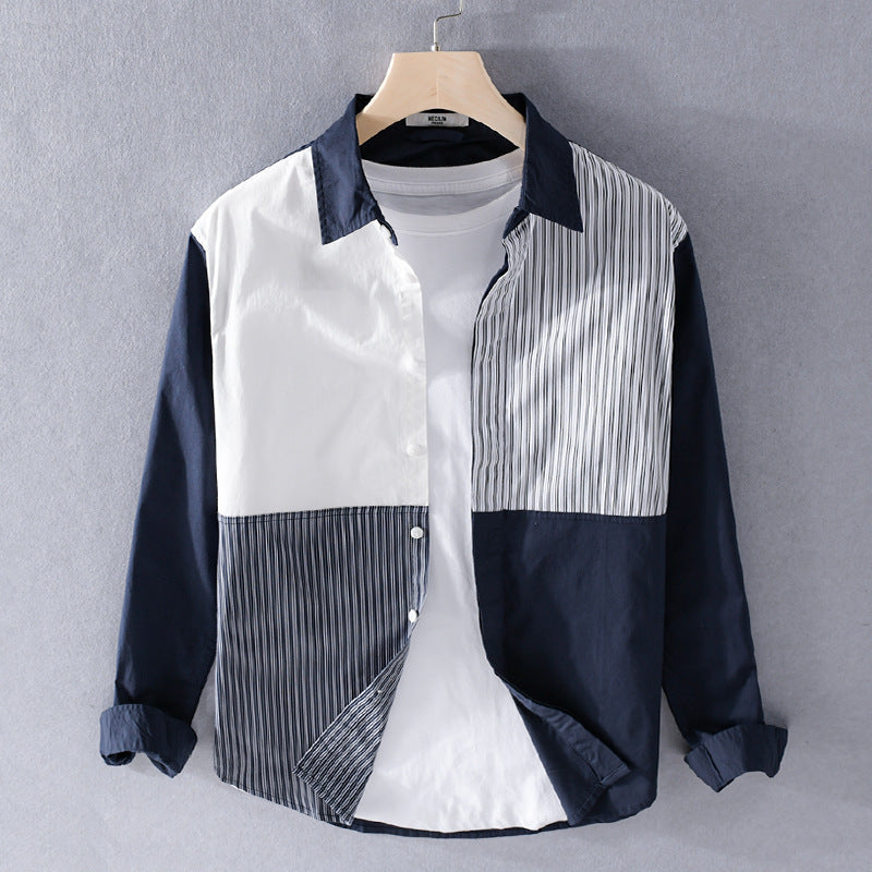 Herren Kontrastiertes Patchwork-Hemd mit Block- und Nadelstreifen Shop Nory