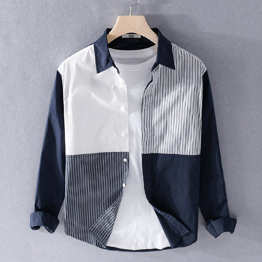 Herren Kontrastiertes Patchwork-Hemd mit Block- und Nadelstreifen Shop Nory