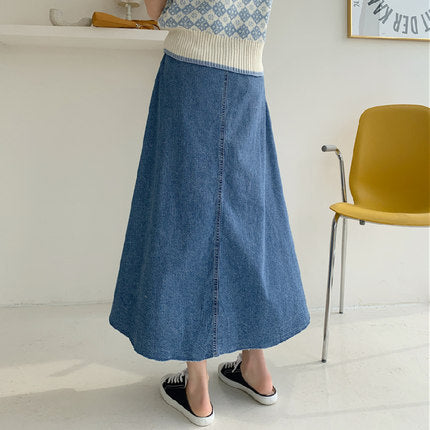Damen Langer Jeans-Culotte-Rock mit hoher Taille, kastiger A-Linien-Silhouette und Eingrifftaschen Shop Nory