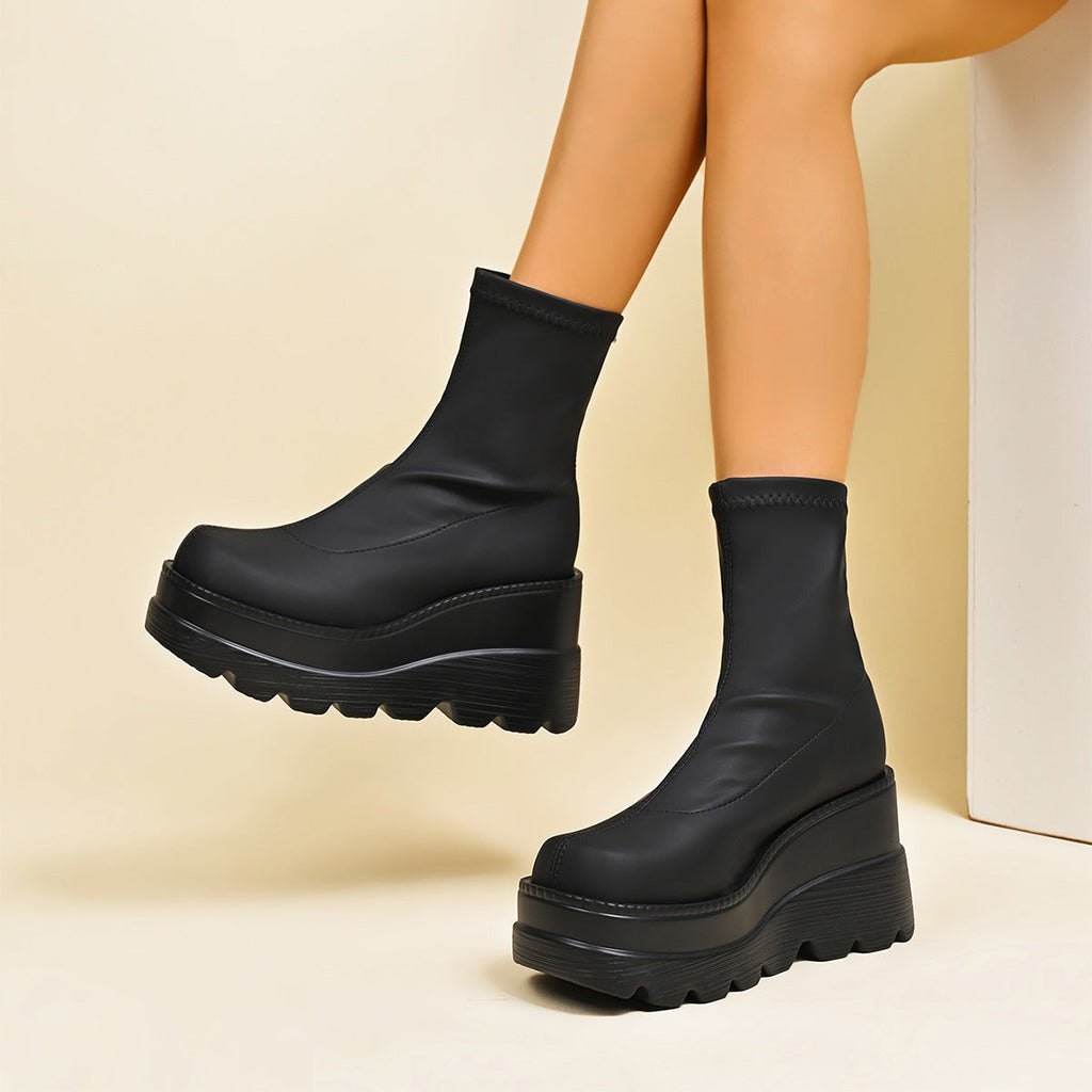 Damen High-Top Stiefeletten mit doppeltem Plateau