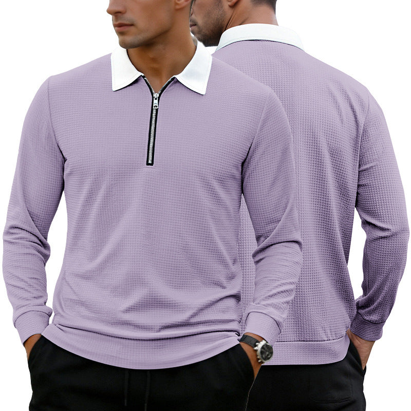 Herren Elegantes Waffelstruktur-Poloshirt mit Halbzip und Kontrastkragen Shop Nory