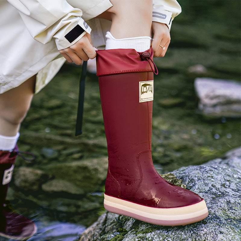 Damen kniehohe wasserdichte Gummistiefel mit verstellbarem Kordelabschluss Shop Nory