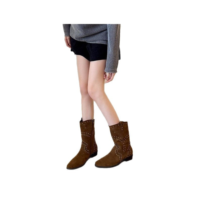 Damen Western-Ankleboots aus Veloursleder mit Nietenbesatz und seitlichem Reißverschluss Shop Nory