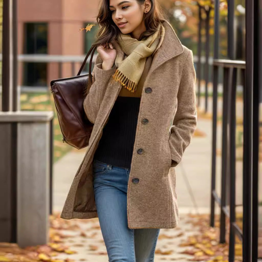 Damen Kurzmantel aus Velourslederimitat mit Hemdkragen, Knopfleiste und seitlichen Eingrifftaschen Shop Nory