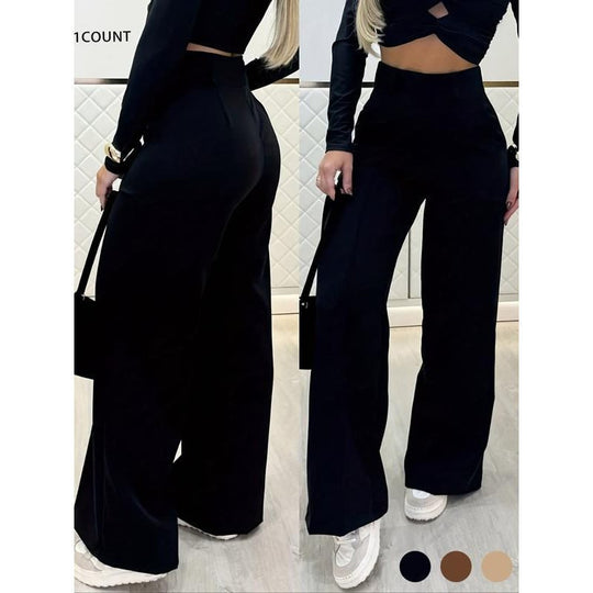 Damen Hochtaillierte weite Palazzo-Hose mit Bügelfalte Shop Nory