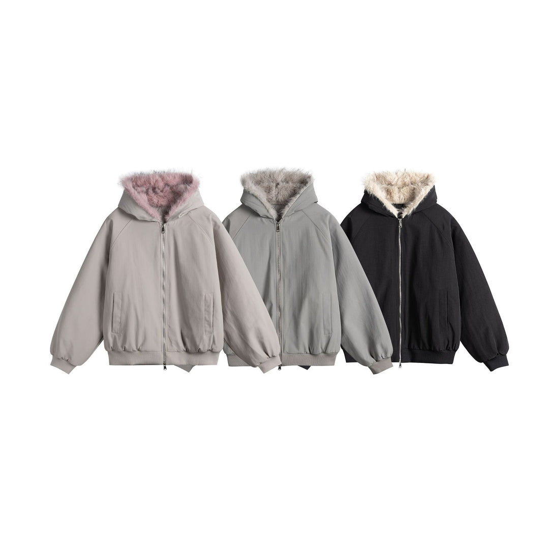 Damen Oversize-Bomberjacke mit kunstfellbesetzter Kapuze und Raglanärmeln Shop Nory