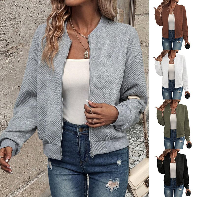 Damen Strukturierte Bomberstrickjacke mit Reißverschluss und Rippenbündchen Shop Nory