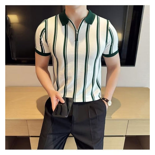 Herren Sportliches Poloshirt mit Reißverschluss und Streifen Shop Nory