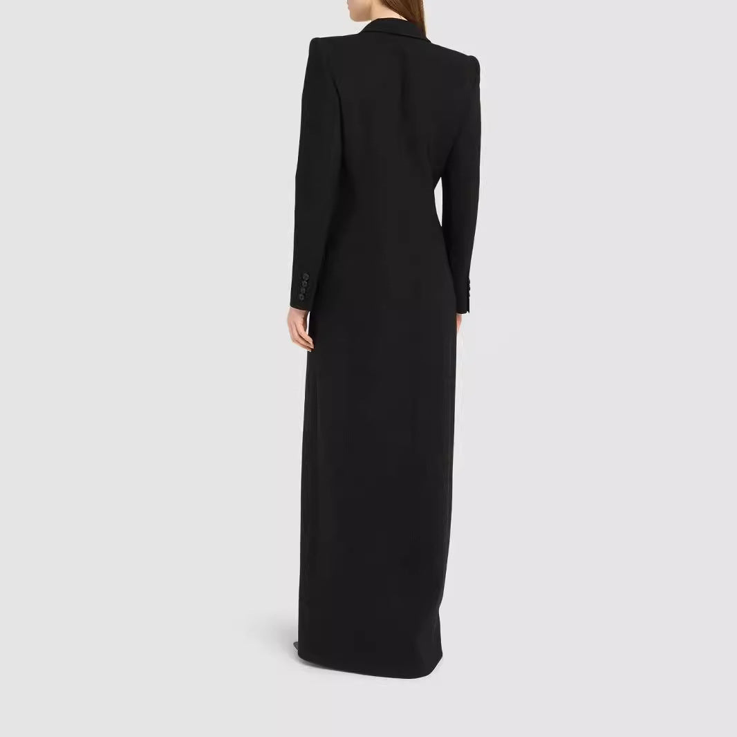 Damen Langes tailliertes Blazerkleid mit tiefem V‑Ausschnitt und strukturierten Schulterpolstern Shop Nory