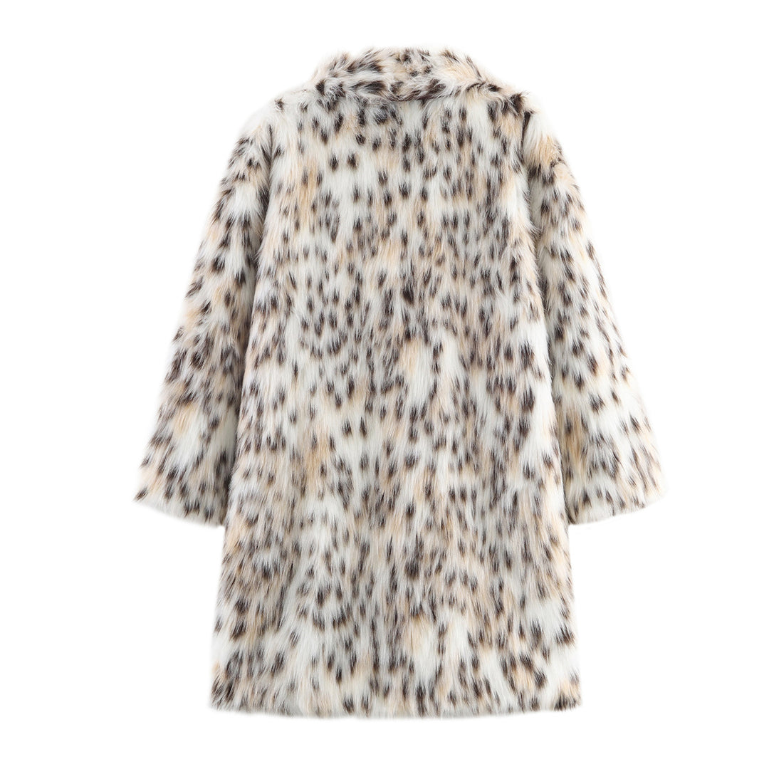 Damen Midimantel aus Kunstfell mit Leoparden‑Print, oversized Schnitt und Schalkragen Shop Nory