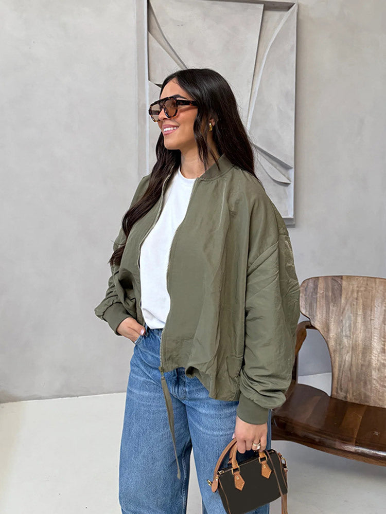Damen Oversize Bomberjacke mit Tunnelzug, gerippten Bündchen und leichtem Nylon-Finish Shop Nory