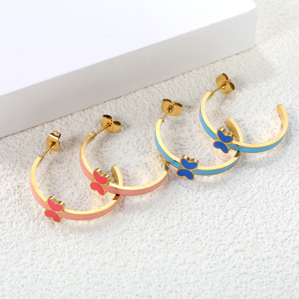 Damen Creolen mit buntem Schmetterlingsmotiv und hochwertiger Goldbeschichtung Shop Nory