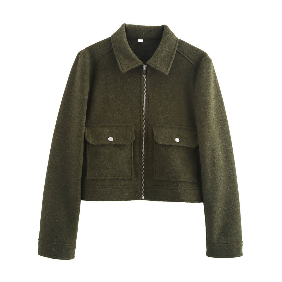 Damen Kurz geschnittene Wollmix-Jacke mit Hemdkragen, Reißverschluss und aufgesetzten Klappentaschen Shop Nory