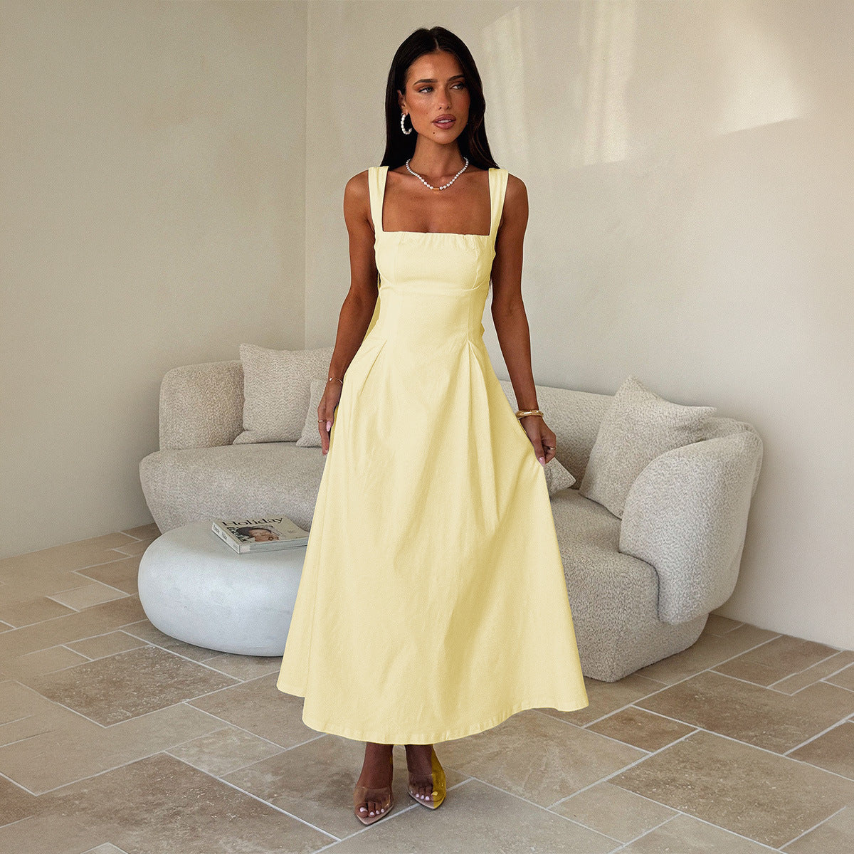 Damen Maxi-Kleid mit schulterfreiem Design und eleganten Rüschendetails Shopnory