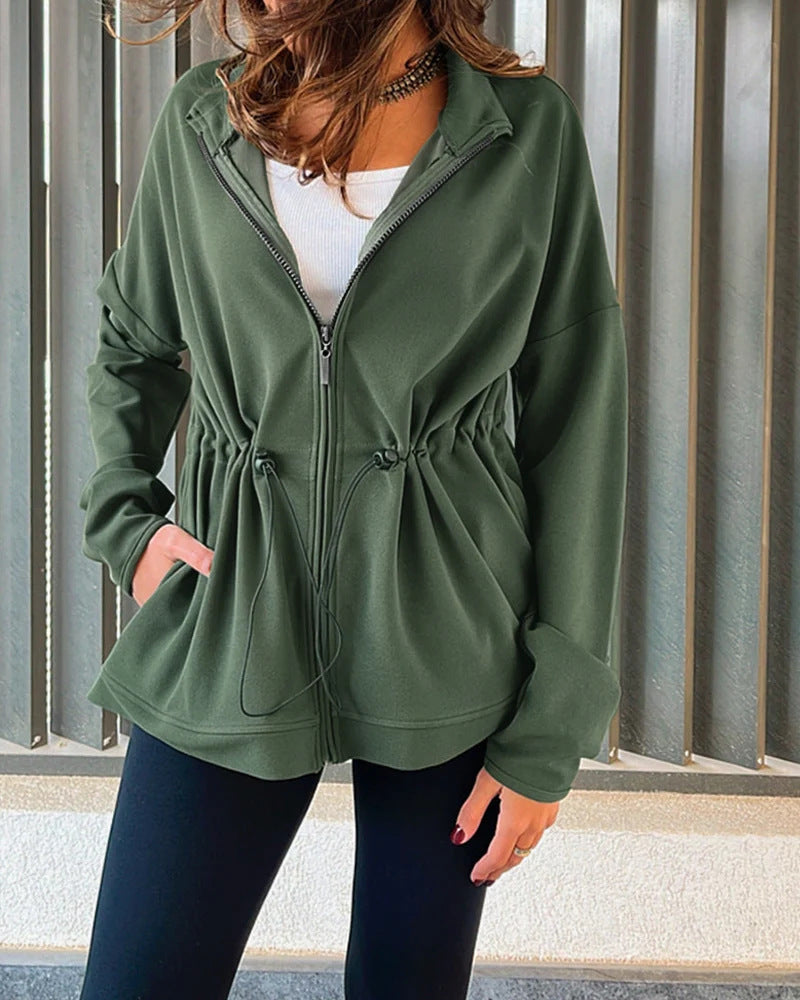 Damen Kapuzenjacke mit Taillen-Zugband, Reißverschluss und Eingrifftaschen Shop Nory