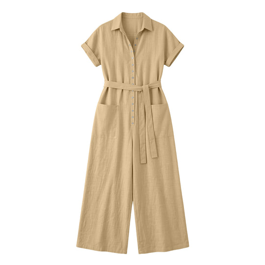 Damen Hemdblusen-Jumpsuit mit weitem Bein, Aufgesetzten Taschen und Bindegürtel Shop Nory