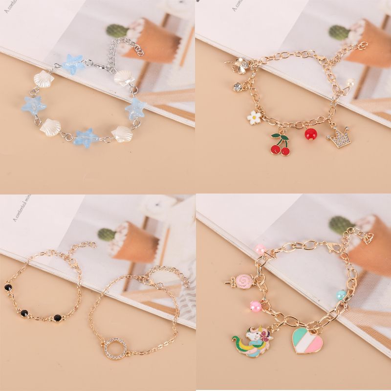 Zierliches Armband-Set mit Kristall-Kreis und Onyx-Imitat