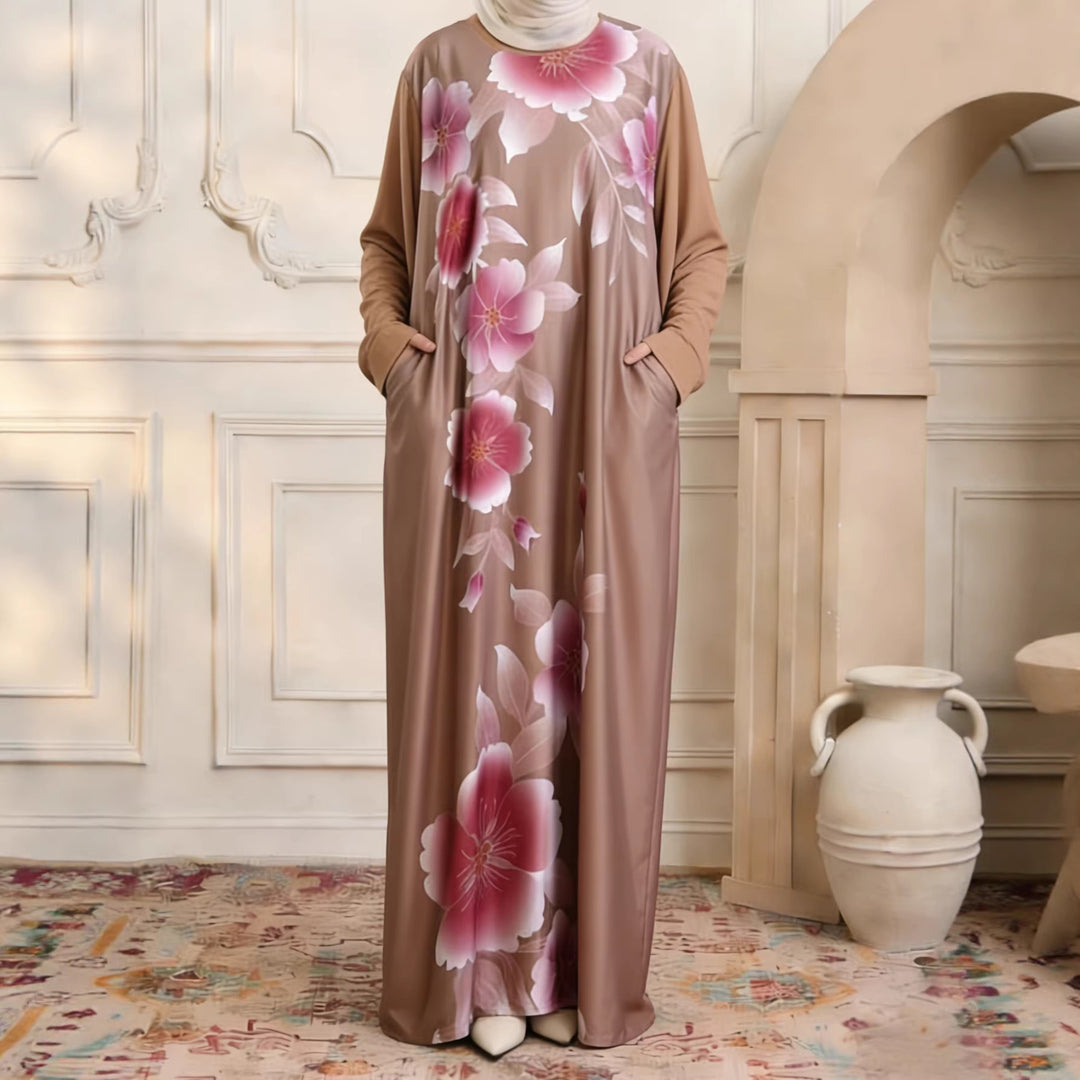 Damen Maxikleid im Kaftan-Stil mit handbemaltem Blumenprint Shop Nory