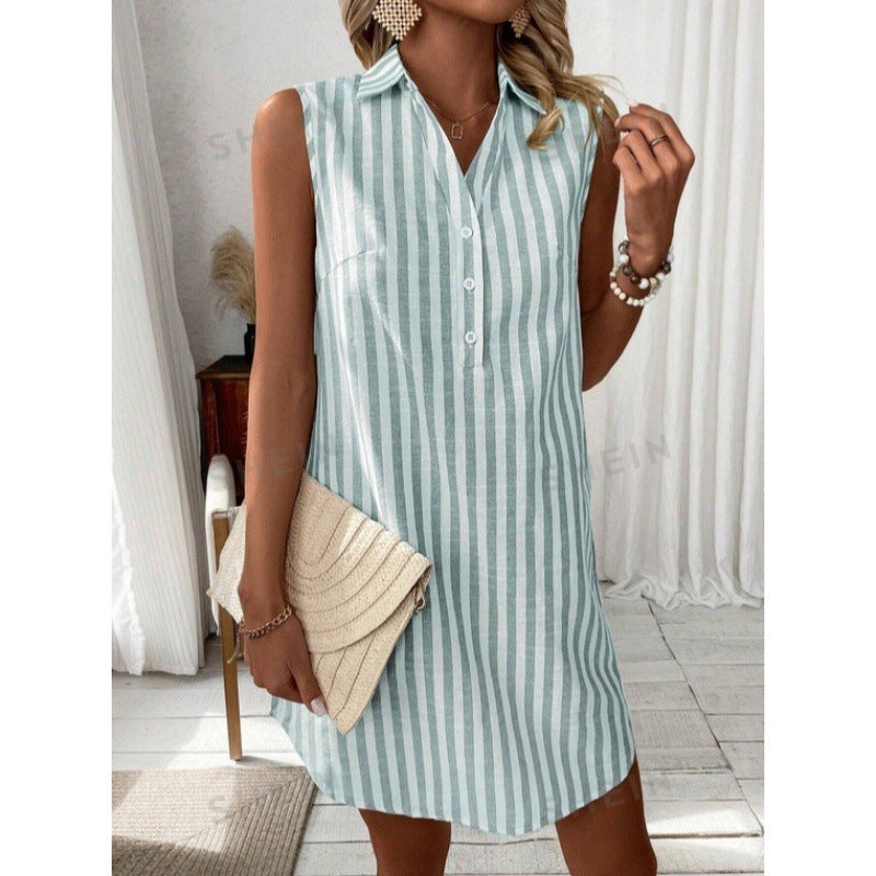 Damen lässiges Hemdkleid mit Knopfdetails und Streifenmuster