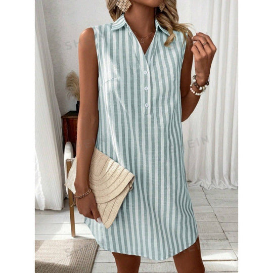 Damen lässiges Hemdkleid mit Knopfdetails und Streifenmuster