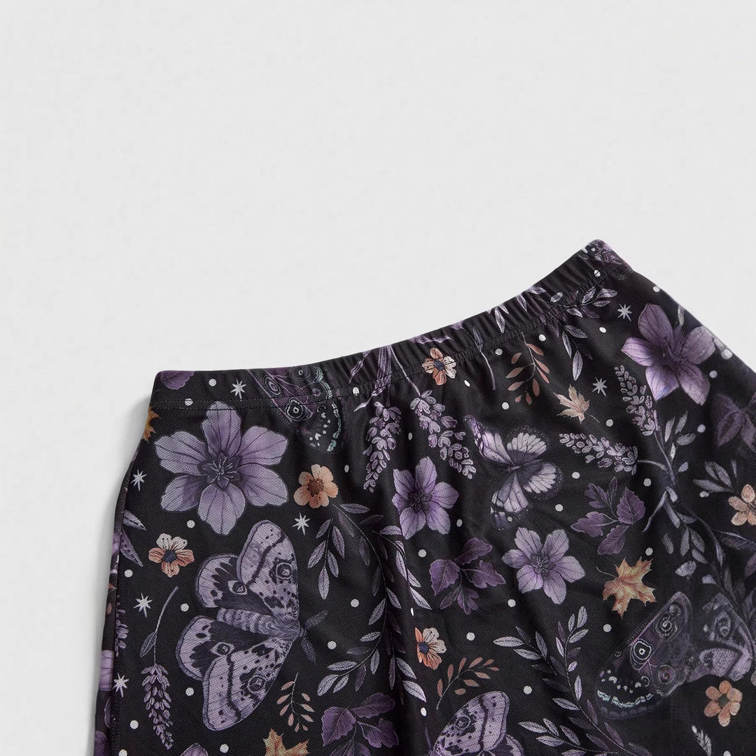 Damen Midirock aus Chiffon mit Blumen- und Schmetterlingsprint und elastischem Bund Shop Nory
