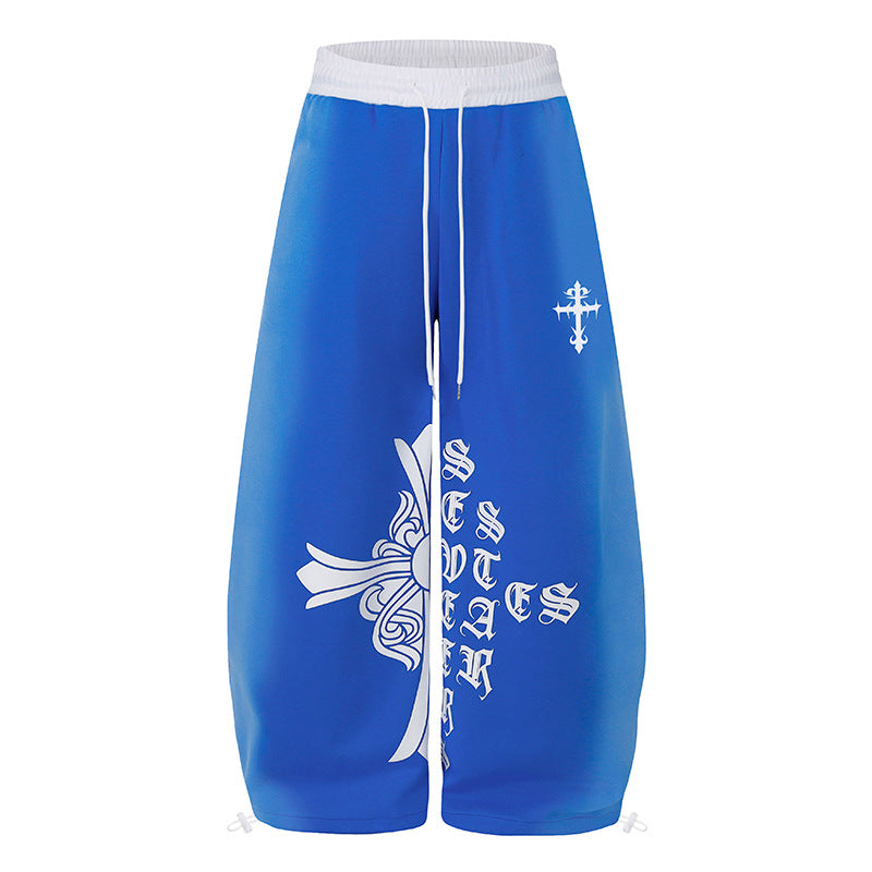 Damen Extraweite Culotte-Sweathose im Palazzo‑Stil mit hohem Komfortbund, Tunnelzug und gotischem Kreuz-Print Shop Nory