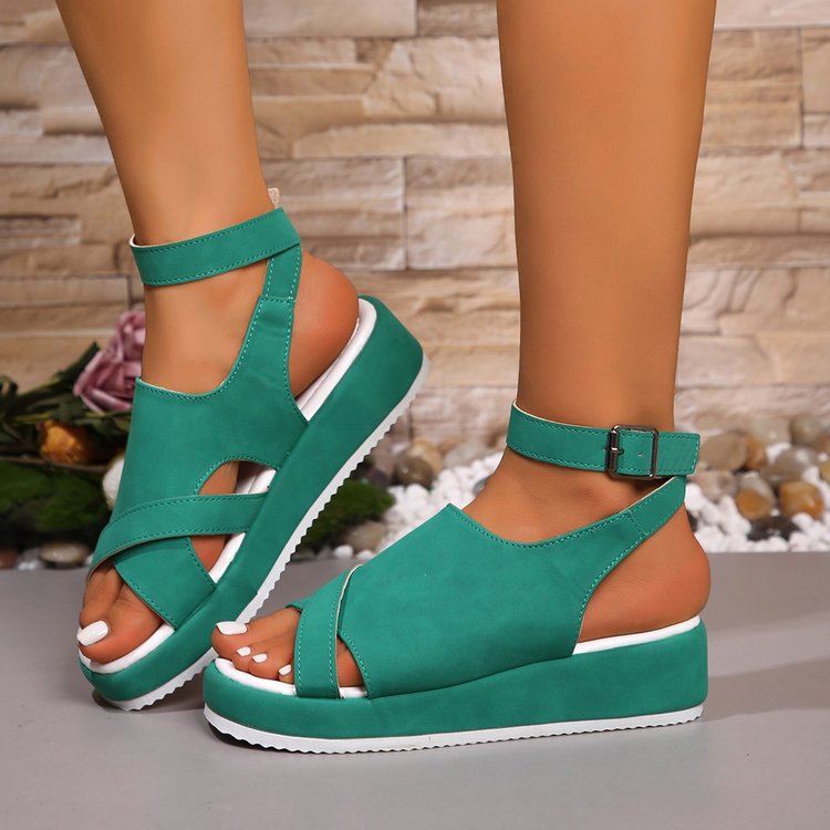 Damen Komfortable Wedge-Sandaletten mit doppeltem Riemendesign