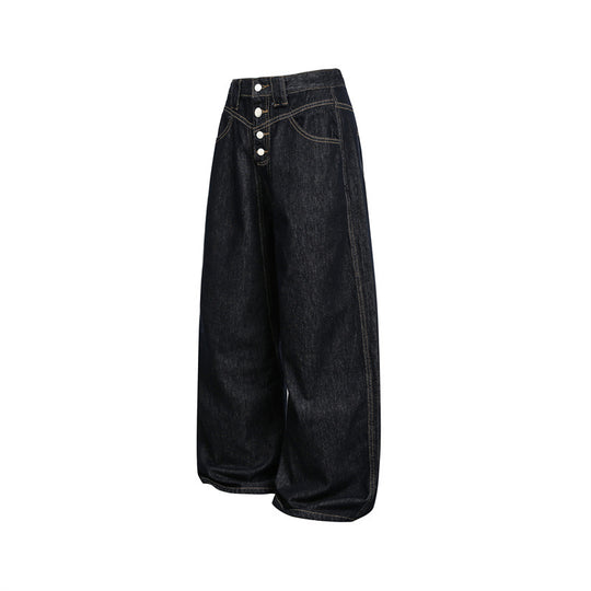 Damen hochtaillierte Baggy-Jeans in Ballonform mit sichtbarer Knopfleiste und markanten Nähten Shop Nory