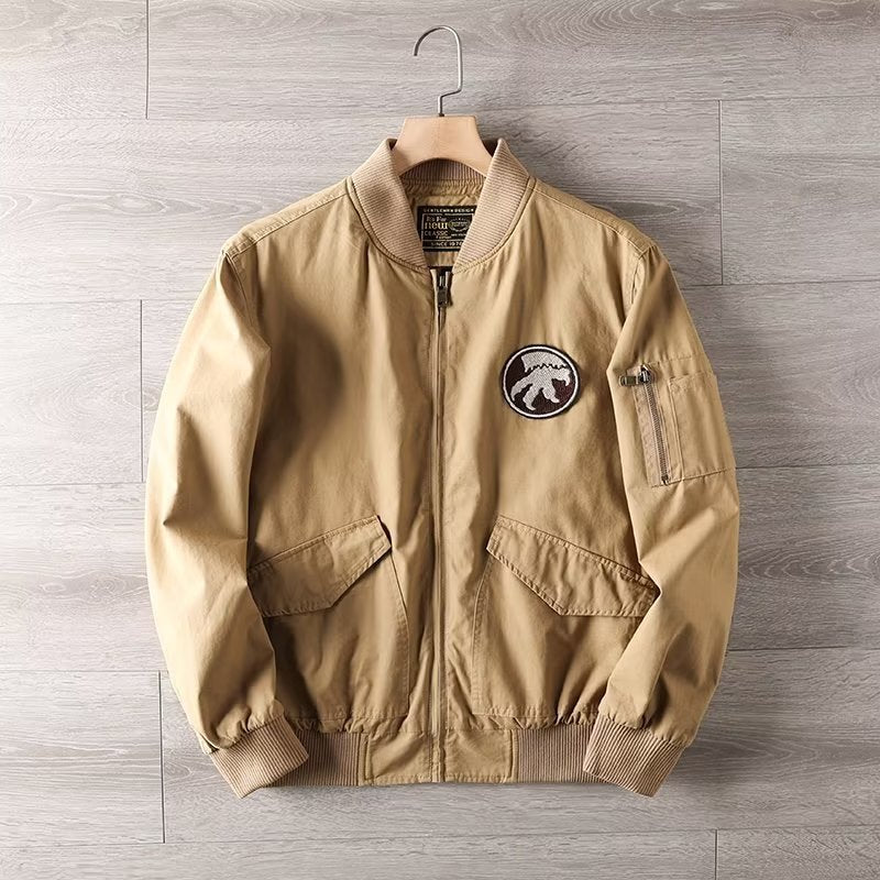 Herren Casual Bomberjacke mit Reißverschluss, Brustpatch und Ärmel-Taschendetail Shop Nory