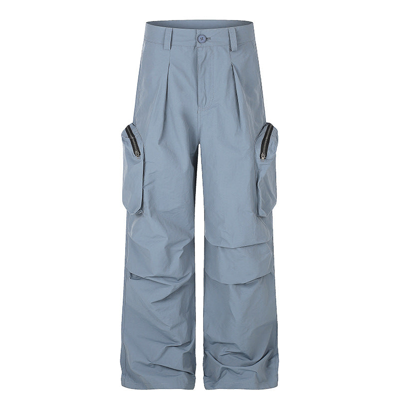 Damen weit geschnittene Cargo-Palazzo-Hose mit hoher Taille, Reißverschluss‑Taschen und Lagenpaneelen Shop Nory