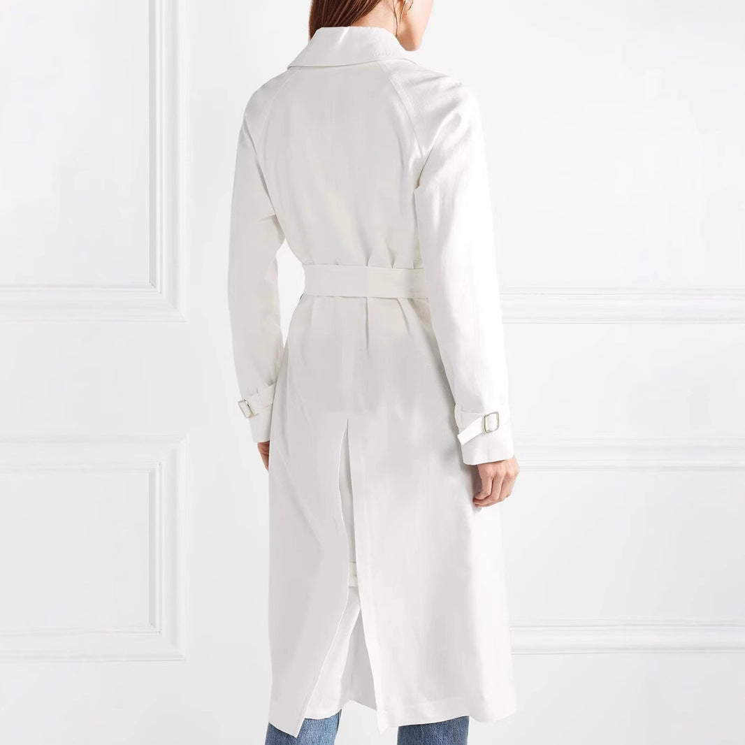 Damen Midilanger Einreihiger Trenchcoat mit Sturmlasche und verstellbaren Manschetten Shop Nory