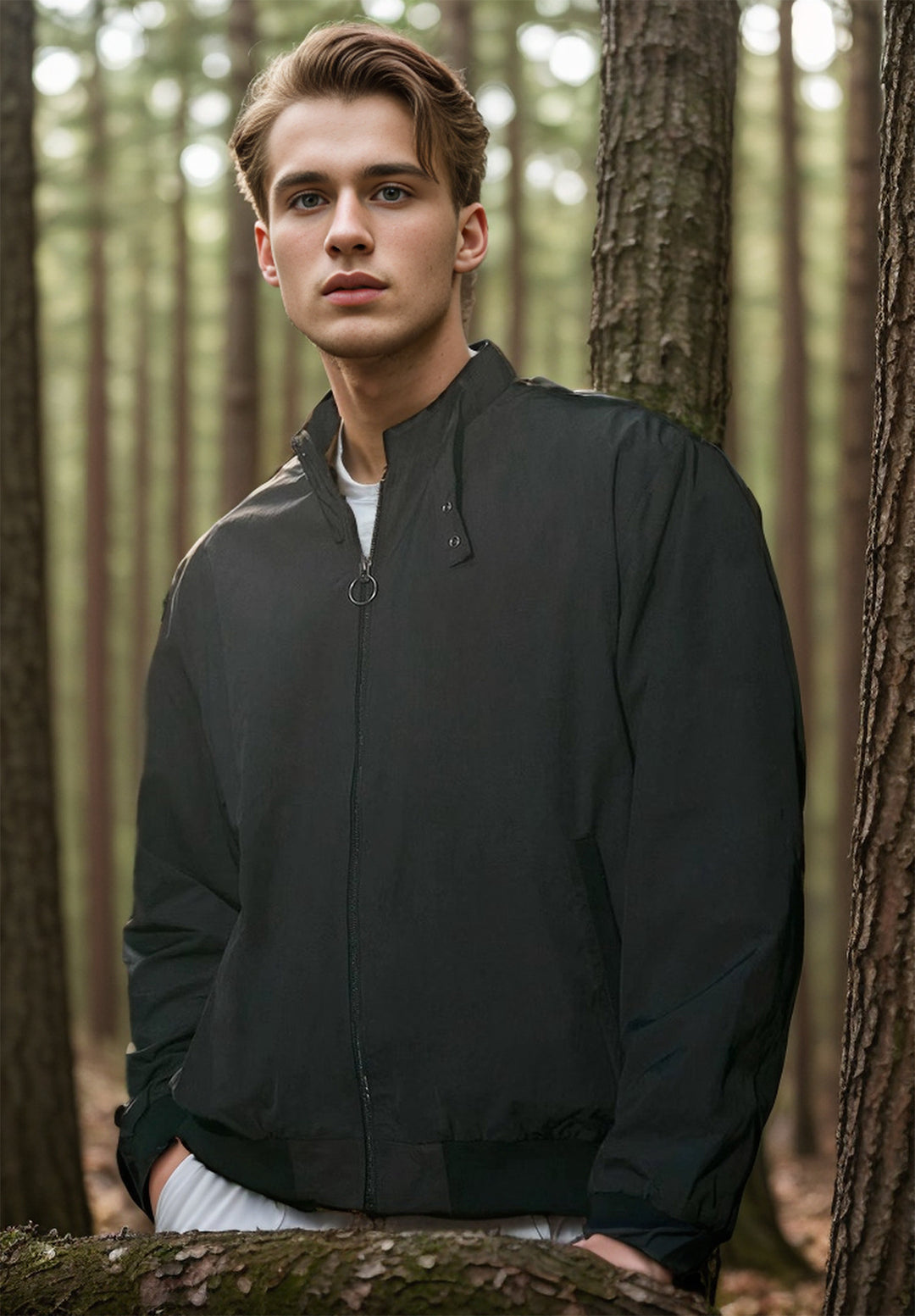 Herren Leichte Bomberjacke mit Stehkragen, Ring-Zipper und elastischem Saum Shop Nory