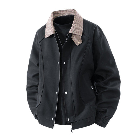 Herren Leichter Canvas-Blouson mit Karokragen, Reißverschluss- und Druckknopfleiste Shop Nory