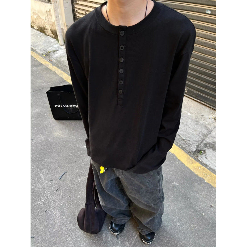 Herren Leichtes Henley-Longsleeve aus Feinrippen‑Jersey mit Knopfleiste und Regular‑Fit Shop Nory