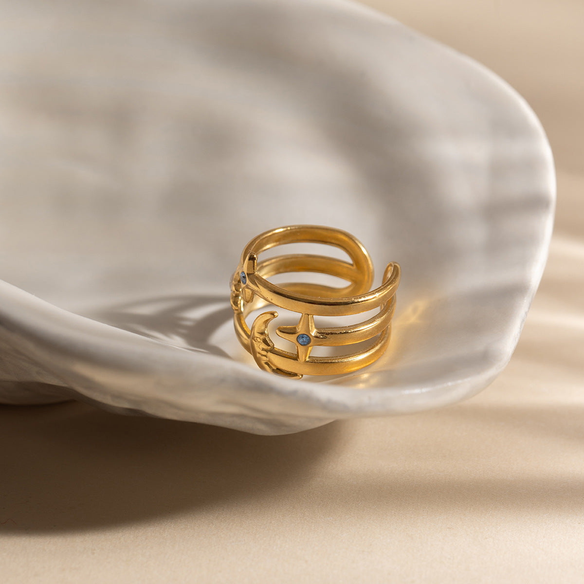 Damen Offener Ring mit stylischem Sonnen- und Mondmotiv Shop Nory