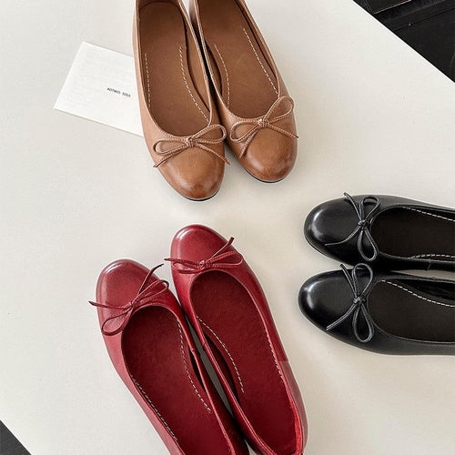 Damen Ballerina Schuhe aus weichem Leder mit elegantem Schleifendetail